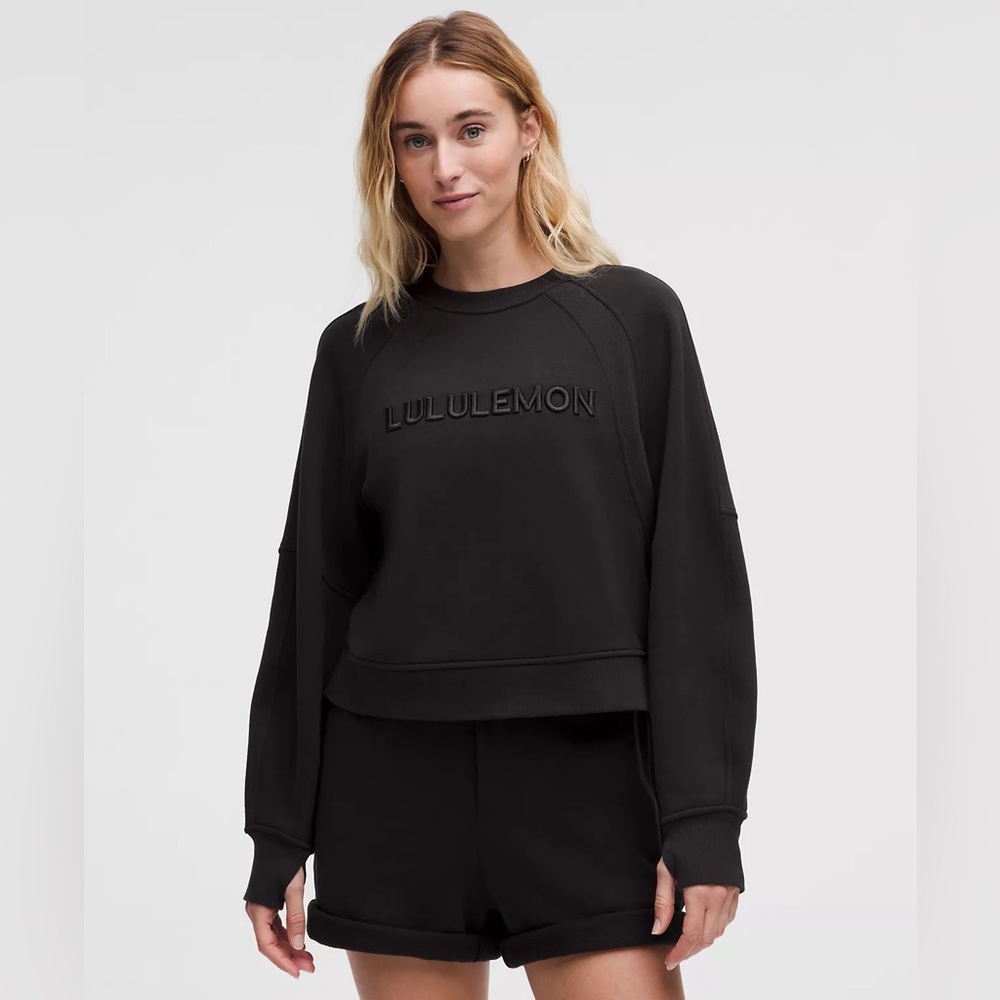Lululemon Scuba Oversized Crewneck Pullover Sweatshirt Wordmark Black XL/XXL NWT